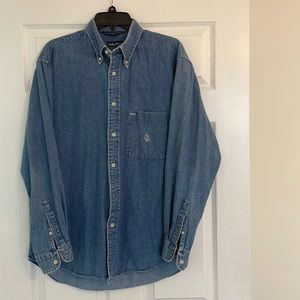 Vintage 90s Nautica Denim Jeans Sailing Crest Long Sleeve Button Down Shirt M
